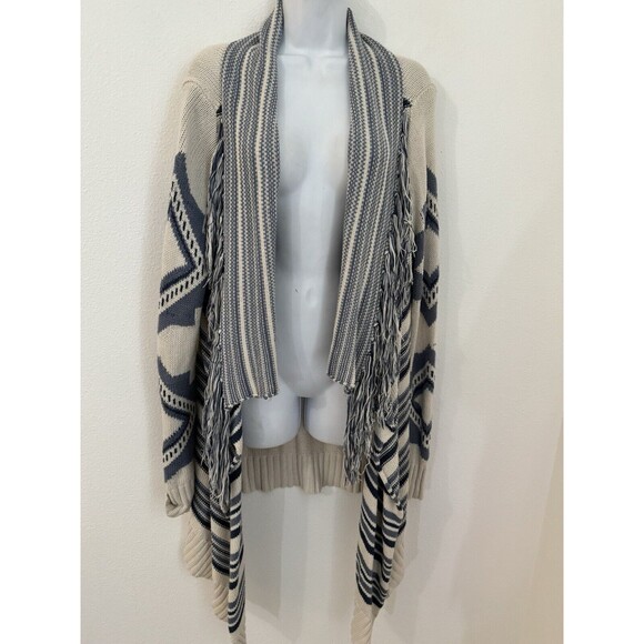 PJ Salvage Womens Waterfall Fringe Southwest Aztec Boho Cardigan Sweater Medium - Picture 1 of 6